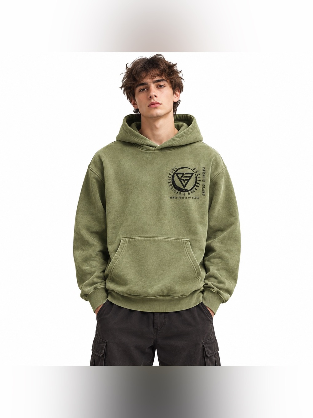 HYPLAND Attack on Titan Armed Forces Army Green Hoodie Small